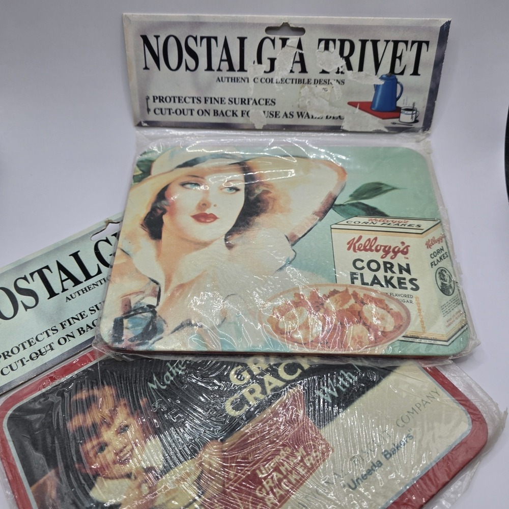Vtg Nostalgia Trivet Lot Kellogg's Corn Flakes Uneeda Graham Crackers 8.5x6.5
